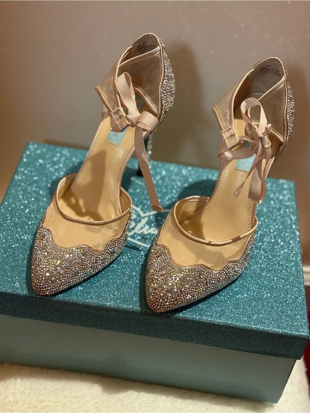 Betsey Johnson - Embellished Blush Pink Pointed-Toe Heels with Ankle Tie